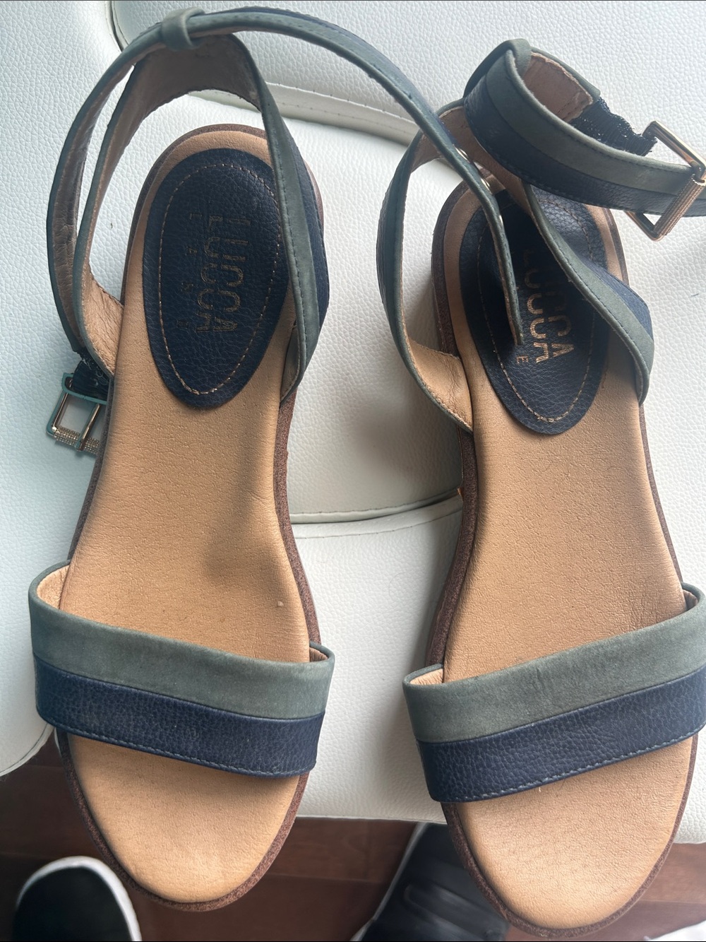 LUCCA Olive and Navy Two-Strap Ankle Sandals